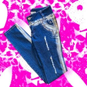 Y2K BLiNG ZEBRA PRiNT DISTRESSED STRAiGHT LEG JEANS
